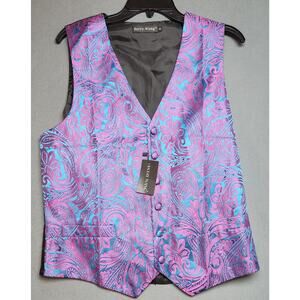NEW Barry Wang Men's Vest Size‎ Small Paisley Hi Tie Blue Fuschia